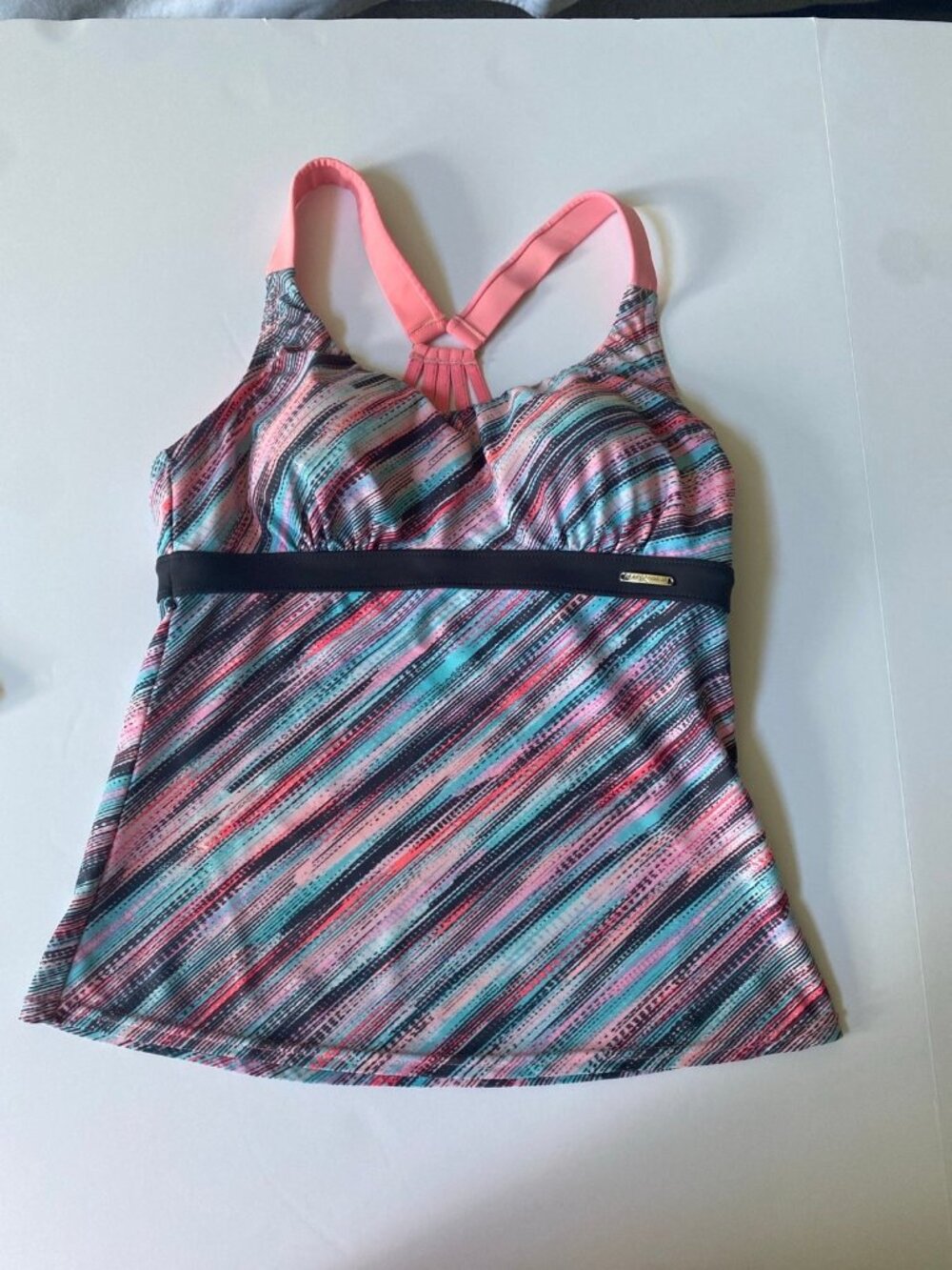 ZeroXposur Grey Pink Peach Racer Back Swim Tankini Top Ladies Size 12